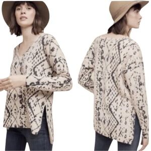 Anthropologie HWR Monogram Wool Cashmere Yak V-Neck Sweater Cream Women's XS